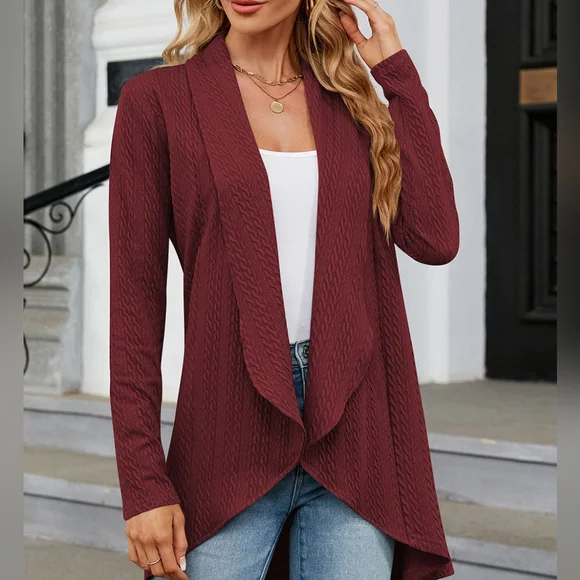 Burgundy Lightweight Open Front Cardigan - Picture 3 of 11